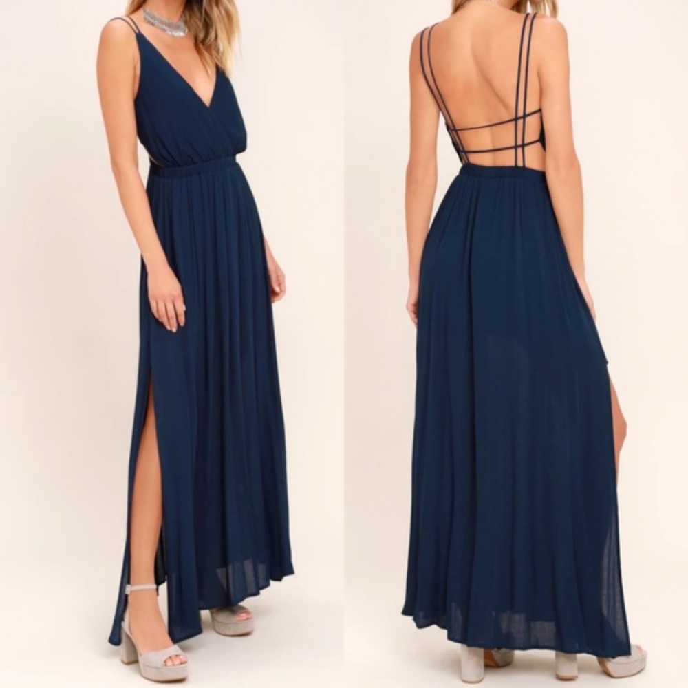 Lulu's Lost in Paradise Navy Blue Maxi Dress